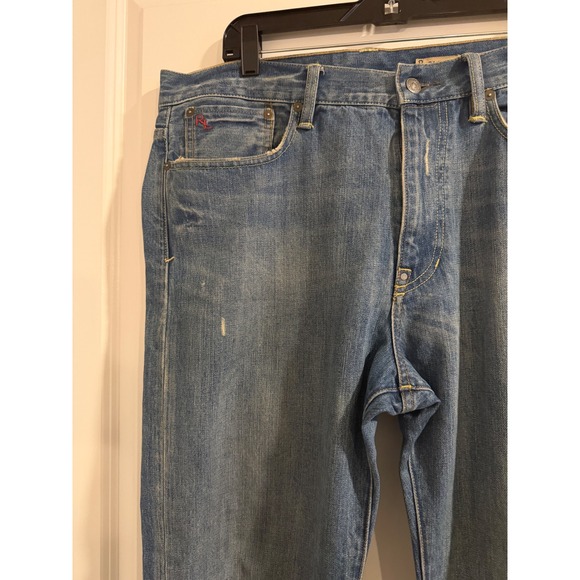 Polo Ralph‎ Lauren Mens Jeans 34x32 Blue Wash Straight Fit Distressed Denim - Picture 3 of 10